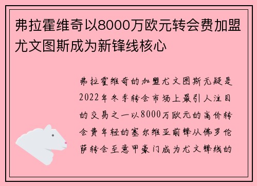 弗拉霍维奇以8000万欧元转会费加盟尤文图斯成为新锋线核心